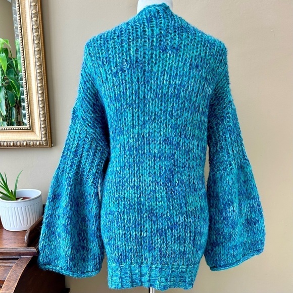 Free People Home Town Cardi Cardigan Sweater Arctic Turquoise Blue Alpaca Size S - Picture 10 of 14